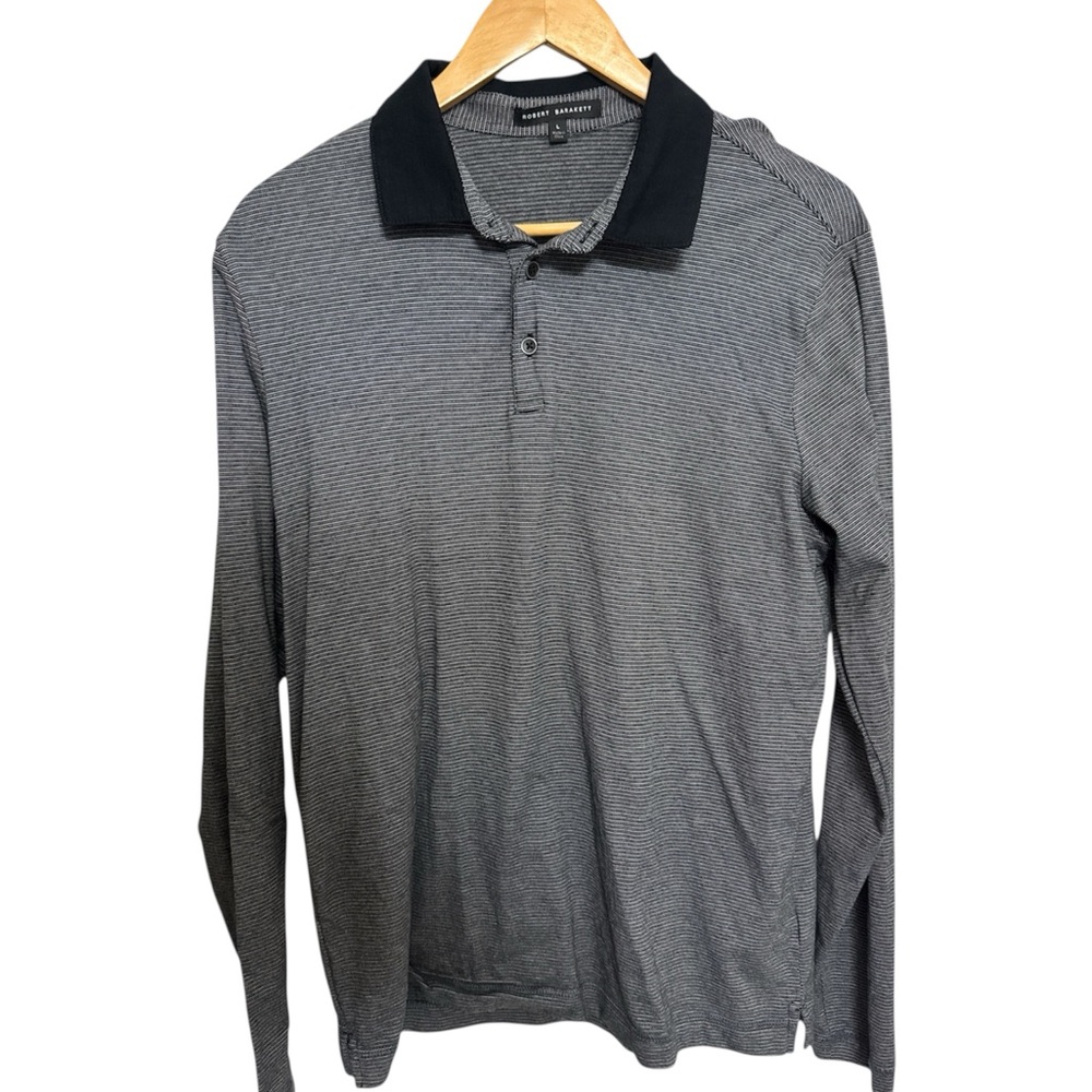Robert Barakett Black and Gray Long-Sleeve Polo Shirt
